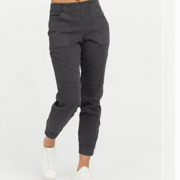 SPANX Stretch Twill Cargo Jogger Pants Women's Black Large - Picture 1 of 13